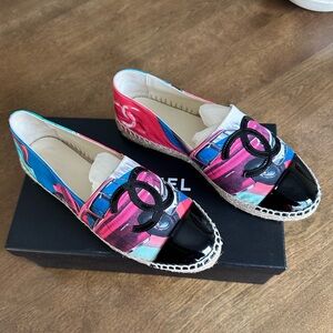 CHANEL Multicolor/Black Patent Leather Espadrilles size 37 *authentic*